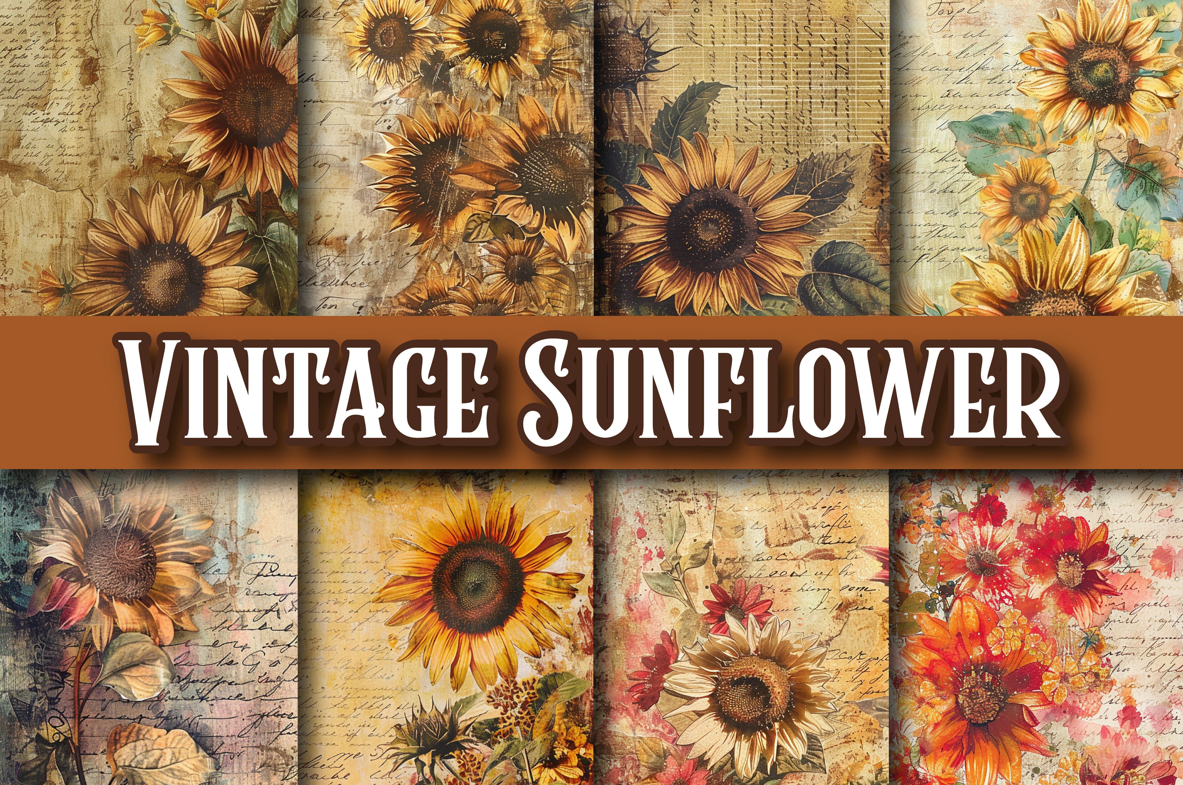 Vintage Sunflower Digital Paper