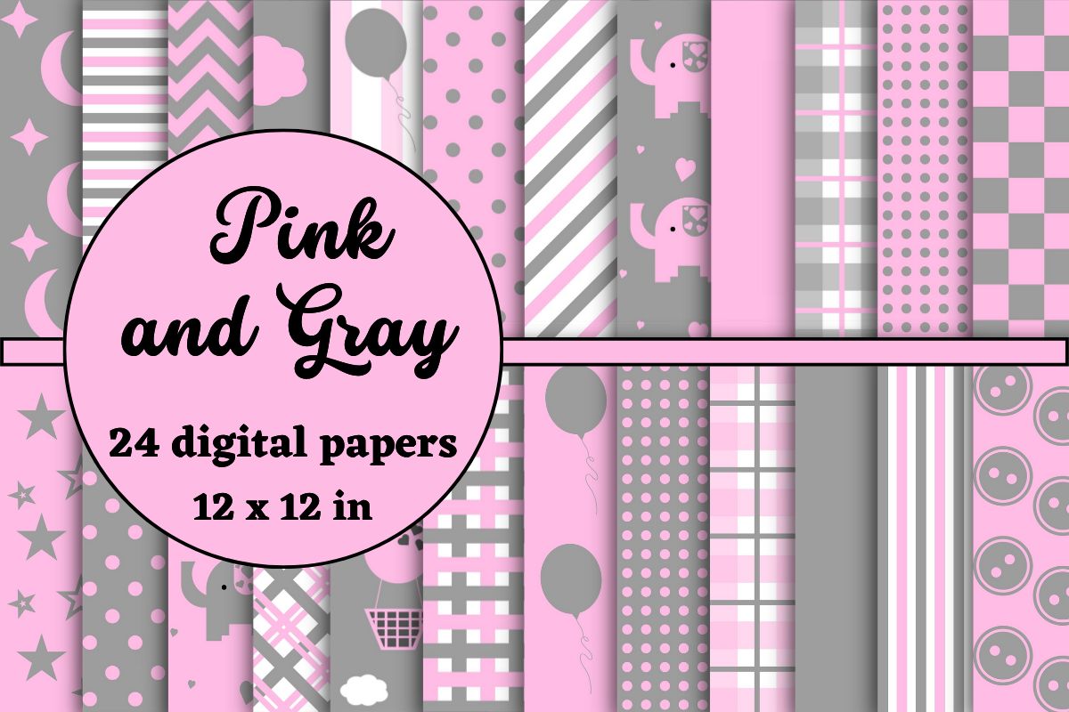 Pink and Gray Baby Digital Papers