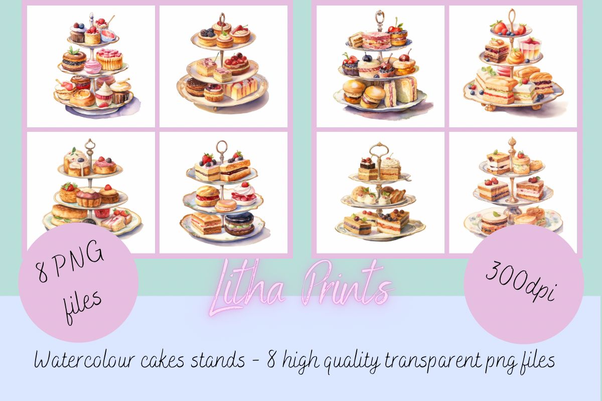 Watercolour Vintage Cake Stands